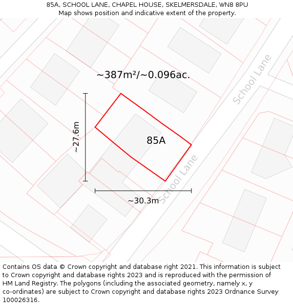 85A, SCHOOL LANE, CHAPEL HOUSE, SKELMERSDALE, WN8 8PU: Plot and title map