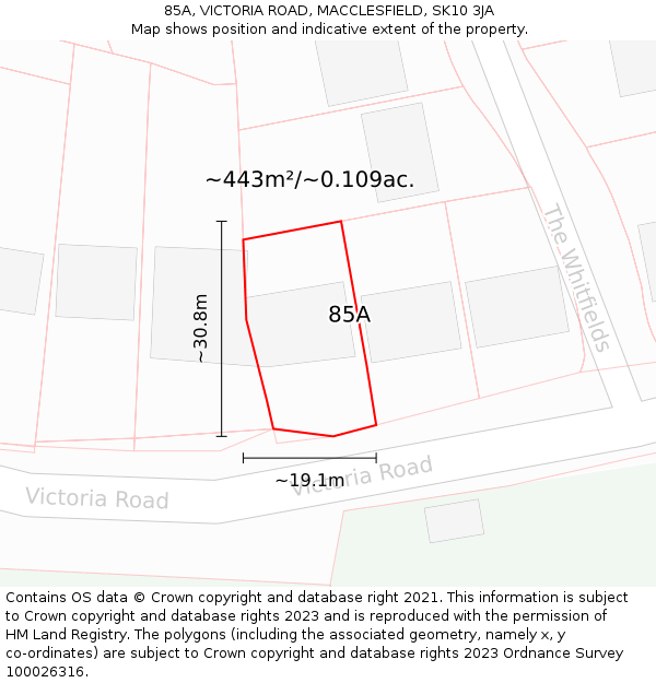 85A, VICTORIA ROAD, MACCLESFIELD, SK10 3JA: Plot and title map