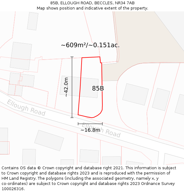 85B, ELLOUGH ROAD, BECCLES, NR34 7AB: Plot and title map