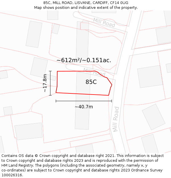 85C, MILL ROAD, LISVANE, CARDIFF, CF14 0UG: Plot and title map