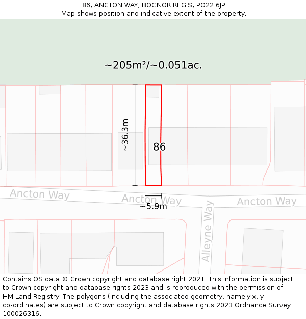 86, ANCTON WAY, BOGNOR REGIS, PO22 6JP: Plot and title map