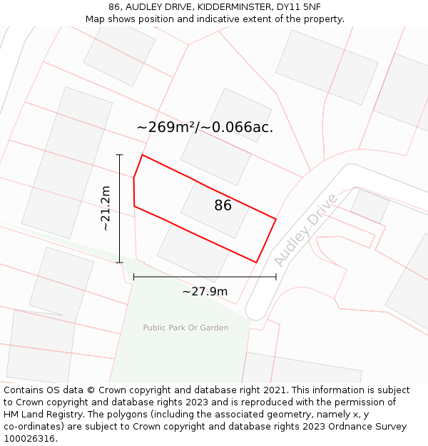 86, AUDLEY DRIVE, KIDDERMINSTER, DY11 5NF: Plot and title map