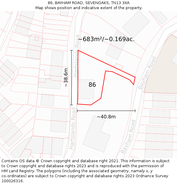 86, BAYHAM ROAD, SEVENOAKS, TN13 3XA: Plot and title map