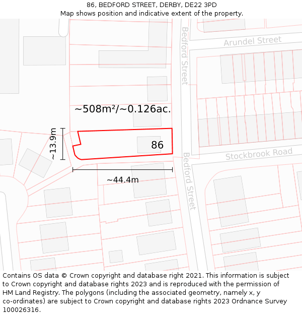 86, BEDFORD STREET, DERBY, DE22 3PD: Plot and title map