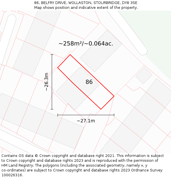 86, BELFRY DRIVE, WOLLASTON, STOURBRIDGE, DY8 3SE: Plot and title map
