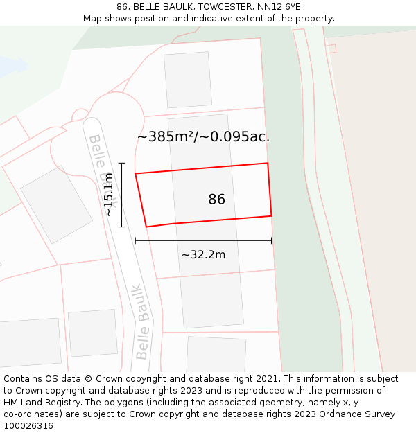 86, BELLE BAULK, TOWCESTER, NN12 6YE: Plot and title map