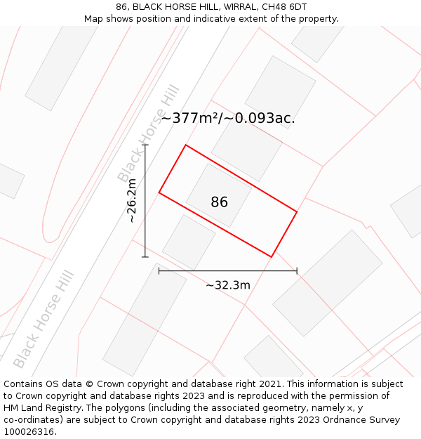 86, BLACK HORSE HILL, WIRRAL, CH48 6DT: Plot and title map