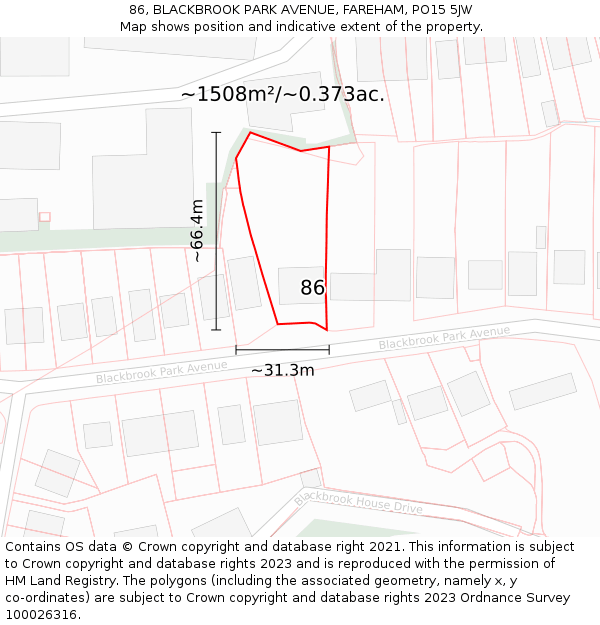 86, BLACKBROOK PARK AVENUE, FAREHAM, PO15 5JW: Plot and title map