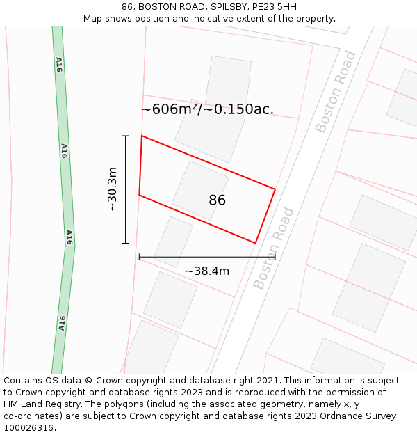 86, BOSTON ROAD, SPILSBY, PE23 5HH: Plot and title map