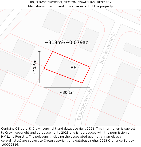 86, BRACKENWOODS, NECTON, SWAFFHAM, PE37 8EX: Plot and title map