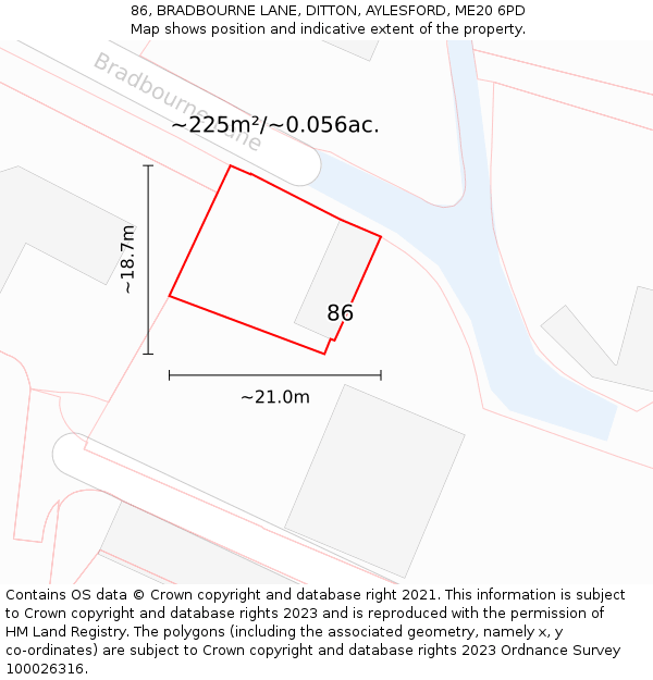 86, BRADBOURNE LANE, DITTON, AYLESFORD, ME20 6PD: Plot and title map
