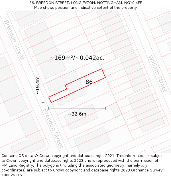 86, BREEDON STREET, LONG EATON, NOTTINGHAM, NG10 4FE: Plot and title map