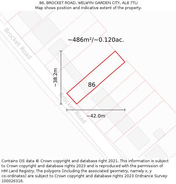 86, BROCKET ROAD, WELWYN GARDEN CITY, AL8 7TU: Plot and title map