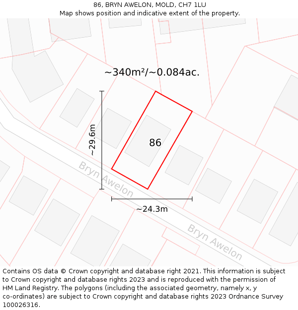 86, BRYN AWELON, MOLD, CH7 1LU: Plot and title map