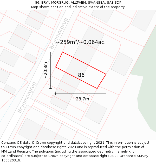 86, BRYN MORGRUG, ALLTWEN, SWANSEA, SA8 3DP: Plot and title map