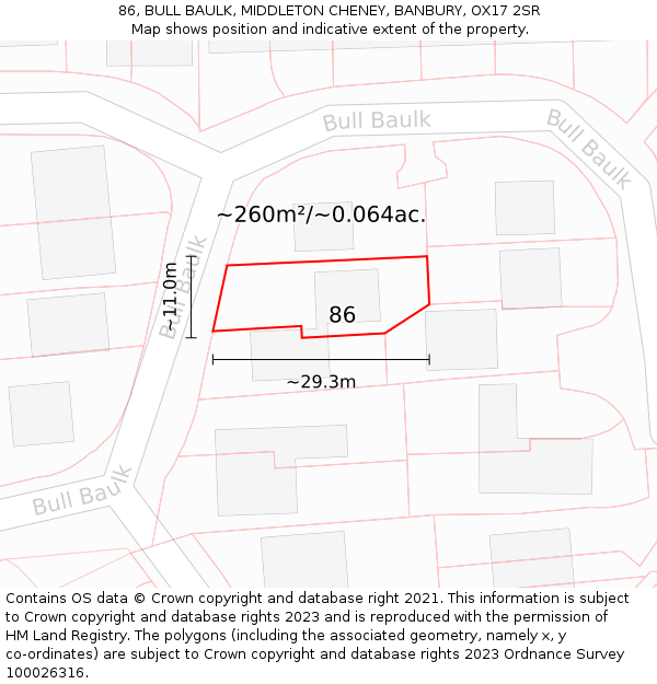 86, BULL BAULK, MIDDLETON CHENEY, BANBURY, OX17 2SR: Plot and title map