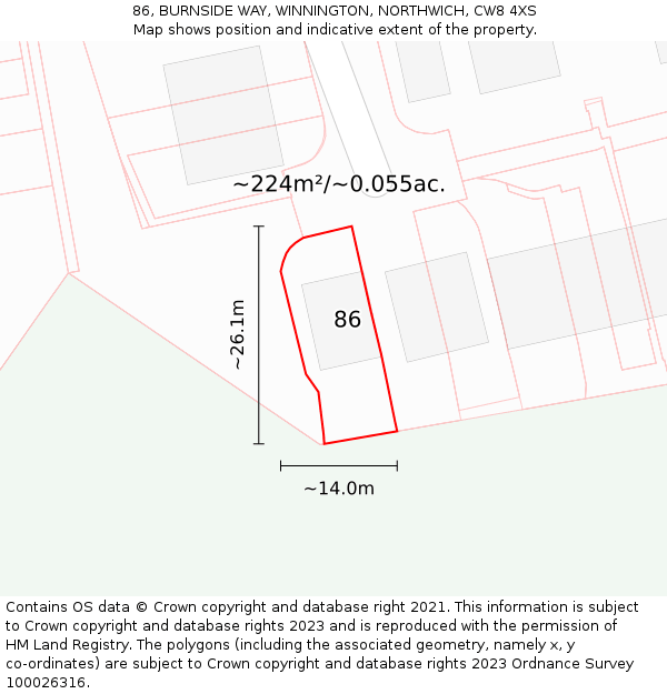 86, BURNSIDE WAY, WINNINGTON, NORTHWICH, CW8 4XS: Plot and title map