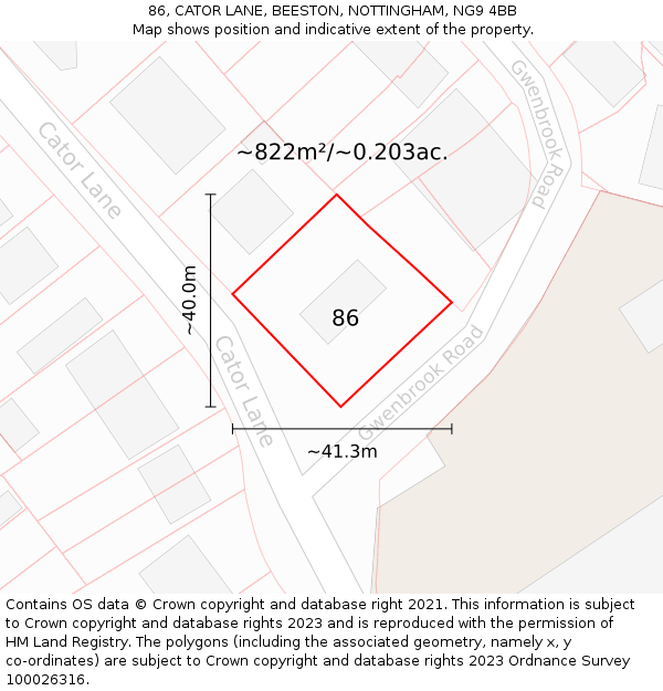 86, CATOR LANE, BEESTON, NOTTINGHAM, NG9 4BB: Plot and title map