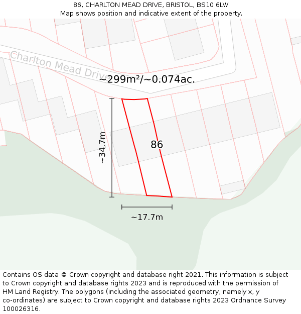 86, CHARLTON MEAD DRIVE, BRISTOL, BS10 6LW: Plot and title map