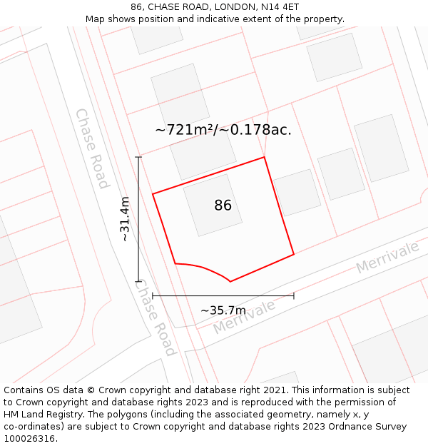 86, CHASE ROAD, LONDON, N14 4ET: Plot and title map