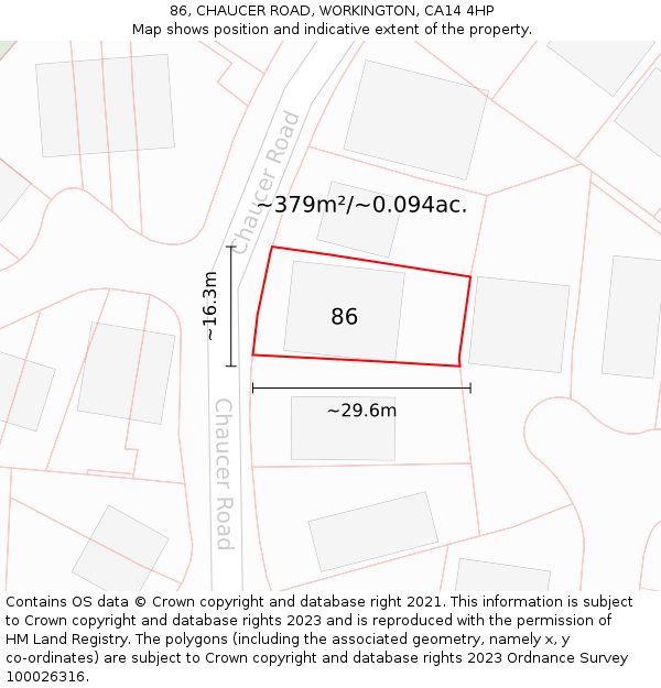 86, CHAUCER ROAD, WORKINGTON, CA14 4HP: Plot and title map