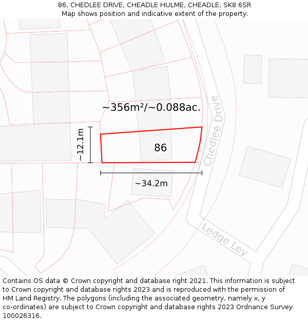 86, CHEDLEE DRIVE, CHEADLE HULME, CHEADLE, SK8 6SR: Plot and title map