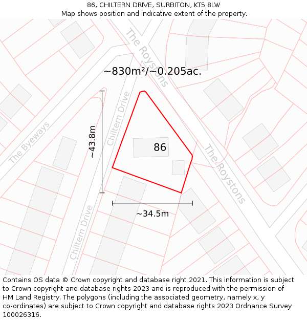 86, CHILTERN DRIVE, SURBITON, KT5 8LW: Plot and title map