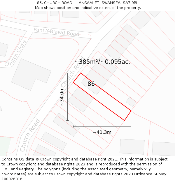 86, CHURCH ROAD, LLANSAMLET, SWANSEA, SA7 9RL: Plot and title map