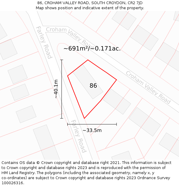 86, CROHAM VALLEY ROAD, SOUTH CROYDON, CR2 7JD: Plot and title map