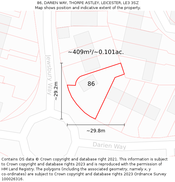 86, DARIEN WAY, THORPE ASTLEY, LEICESTER, LE3 3SZ: Plot and title map