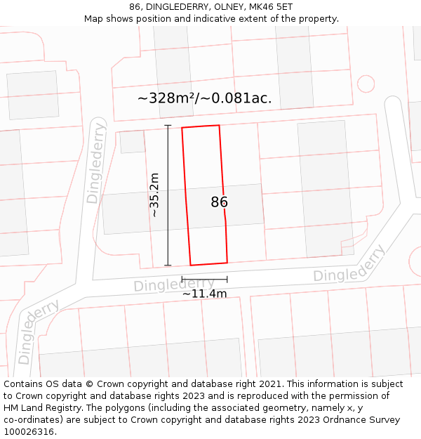 86, DINGLEDERRY, OLNEY, MK46 5ET: Plot and title map