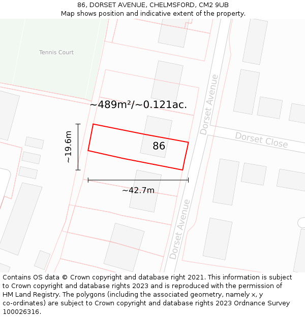 86, DORSET AVENUE, CHELMSFORD, CM2 9UB: Plot and title map