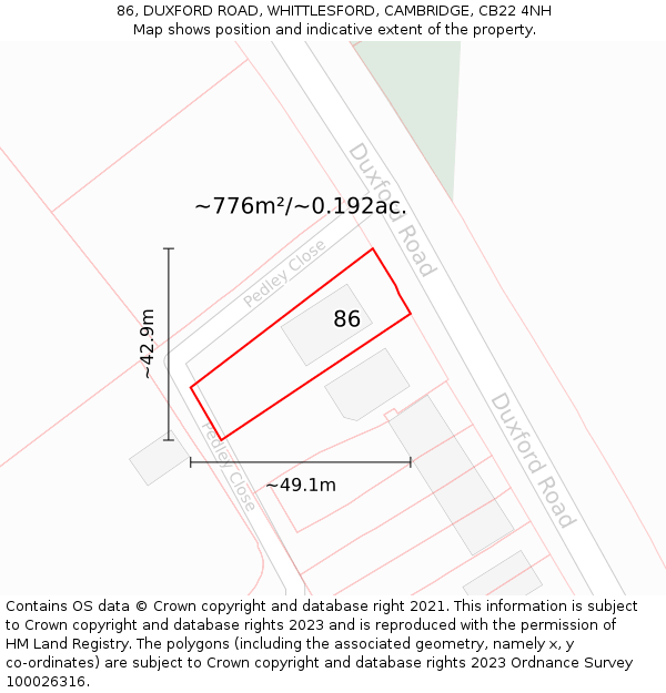 86, DUXFORD ROAD, WHITTLESFORD, CAMBRIDGE, CB22 4NH: Plot and title map