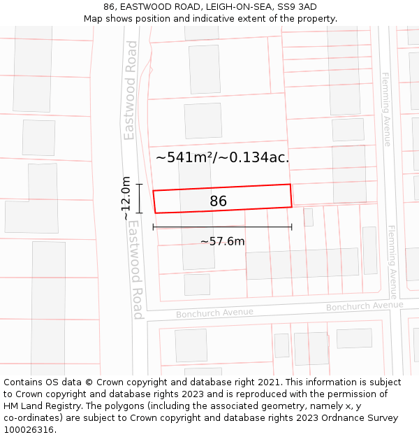 86, EASTWOOD ROAD, LEIGH-ON-SEA, SS9 3AD: Plot and title map