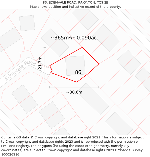 86, EDENVALE ROAD, PAIGNTON, TQ3 2JJ: Plot and title map