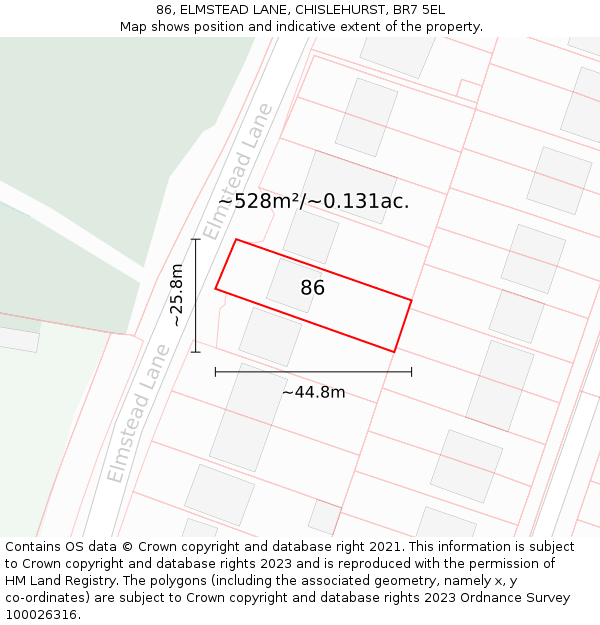 86, ELMSTEAD LANE, CHISLEHURST, BR7 5EL: Plot and title map