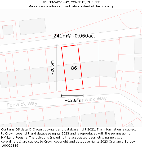 86, FENWICK WAY, CONSETT, DH8 5FE: Plot and title map