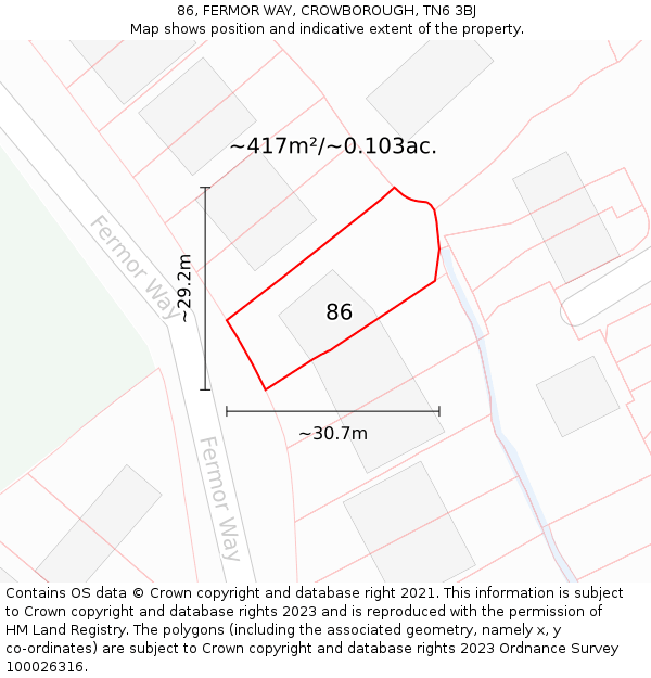 86, FERMOR WAY, CROWBOROUGH, TN6 3BJ: Plot and title map