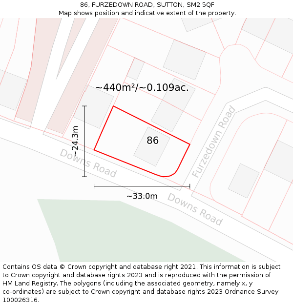 86, FURZEDOWN ROAD, SUTTON, SM2 5QF: Plot and title map