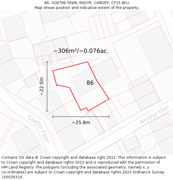 86, GOETRE FAWR, RADYR, CARDIFF, CF15 8EU: Plot and title map