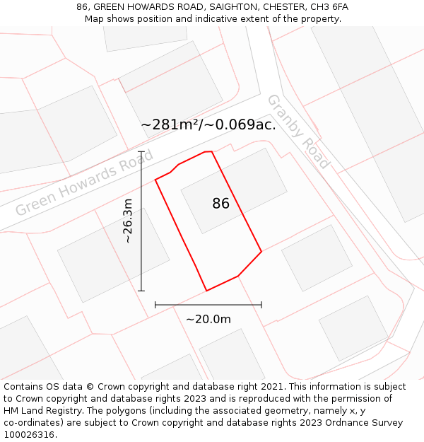 86, GREEN HOWARDS ROAD, SAIGHTON, CHESTER, CH3 6FA: Plot and title map