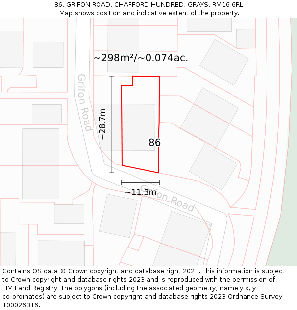 86, GRIFON ROAD, CHAFFORD HUNDRED, GRAYS, RM16 6RL: Plot and title map