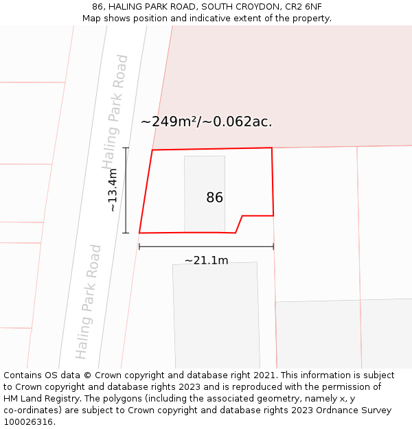 86, HALING PARK ROAD, SOUTH CROYDON, CR2 6NF: Plot and title map