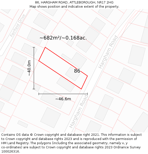 86, HARGHAM ROAD, ATTLEBOROUGH, NR17 2HG: Plot and title map