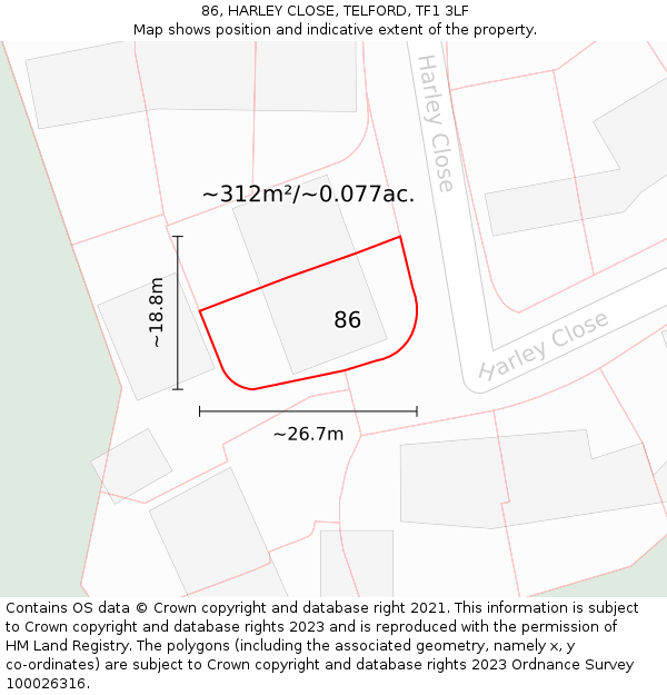 86, HARLEY CLOSE, TELFORD, TF1 3LF: Plot and title map