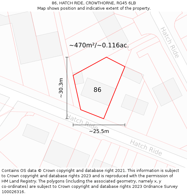 86, HATCH RIDE, CROWTHORNE, RG45 6LB: Plot and title map