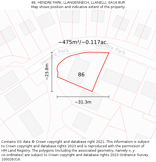 86, HENDRE PARK, LLANGENNECH, LLANELLI, SA14 8UR: Plot and title map