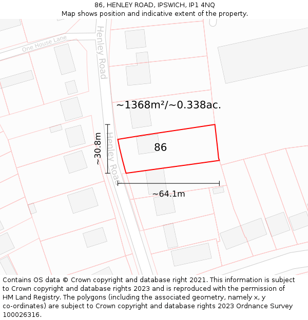 86, HENLEY ROAD, IPSWICH, IP1 4NQ: Plot and title map