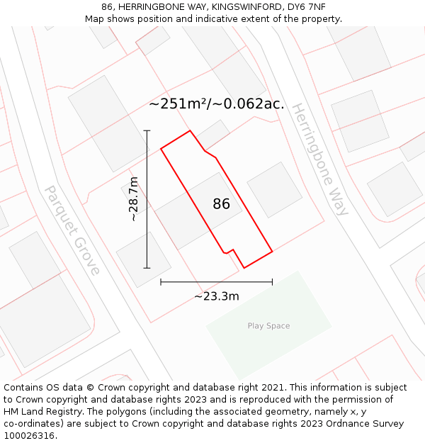 86, HERRINGBONE WAY, KINGSWINFORD, DY6 7NF: Plot and title map