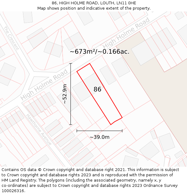 86, HIGH HOLME ROAD, LOUTH, LN11 0HE: Plot and title map